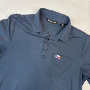 TravisMathew Polo Shirt Mens Medium Navy Blue Texas Flag Pocket Golf Casual
